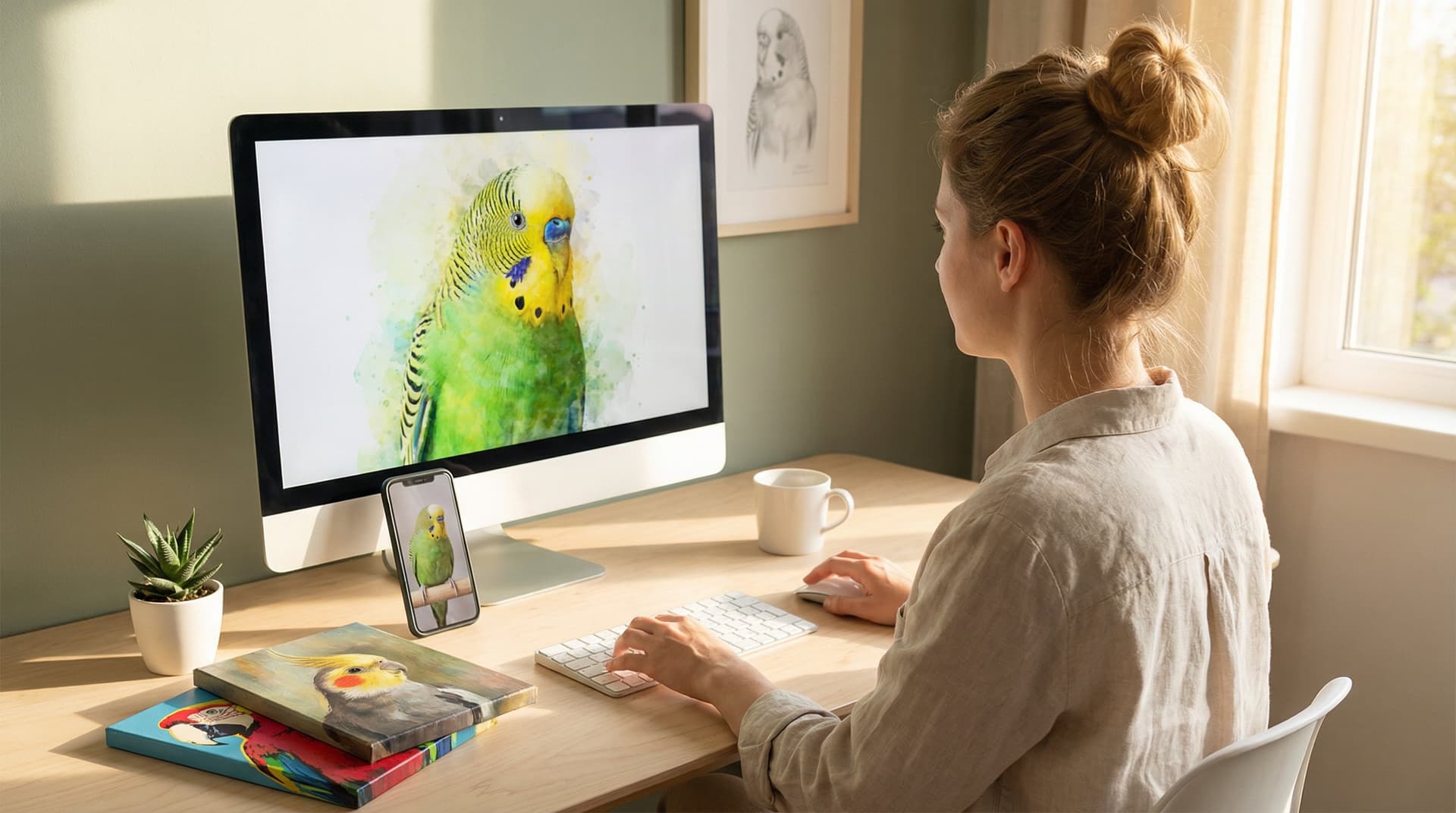 Custom Bird Portrait From Photo: Turn Your Feathered Friend Into Stunning Wall Art in 60 Seconds