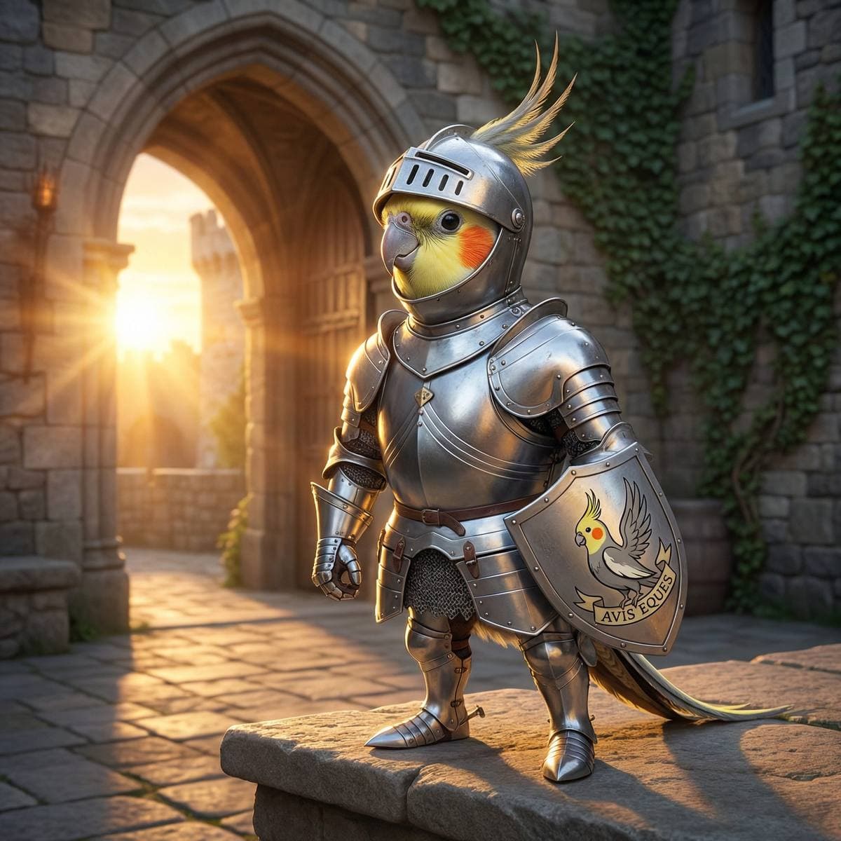 Phoenix Bird Art From Your Photos - Medieval Knight style bird portrait