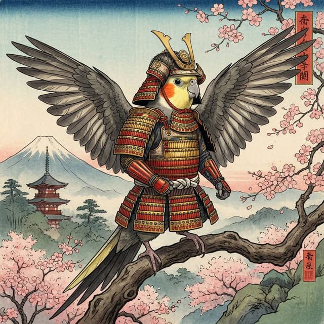 Japanese Bird Art - Samurai style portrait